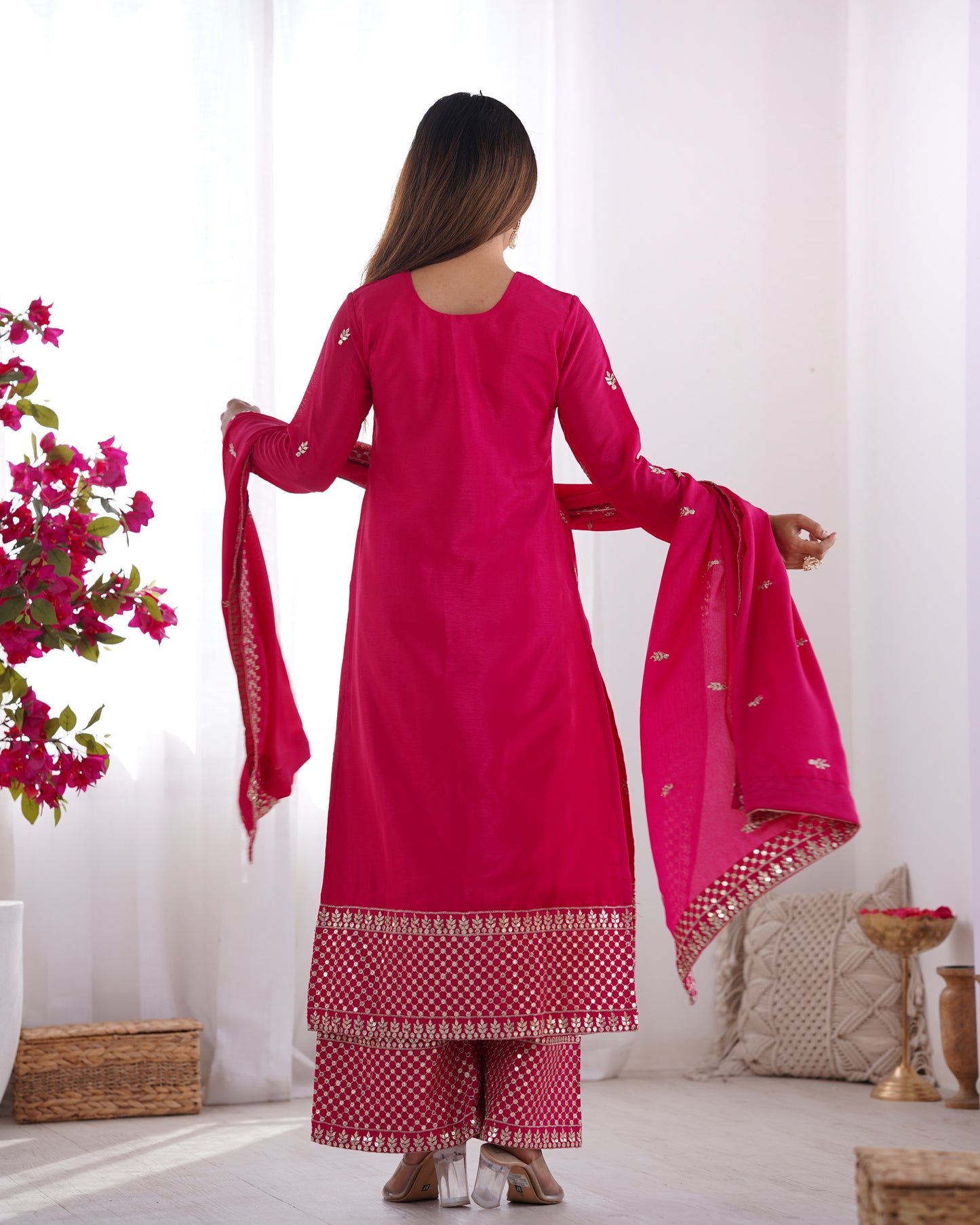 Elegant Embroidered Chinon Silk Kurta Set – A Touch of Royalty