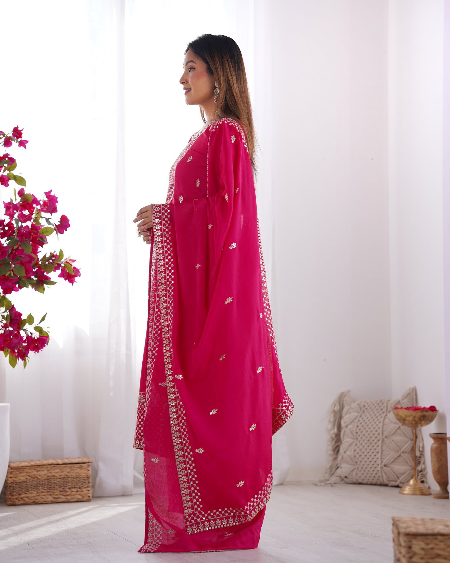 Elegant Embroidered Chinon Silk Kurta Set – A Touch of Royalty