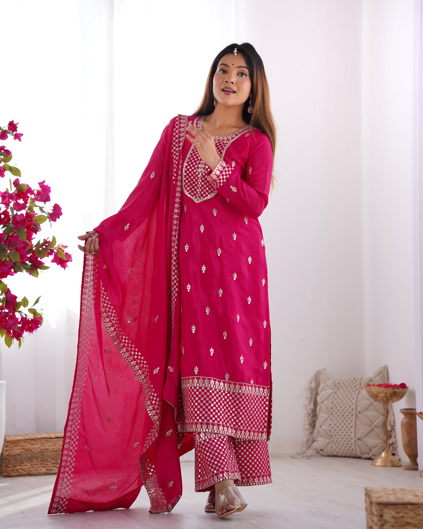 Elegant Embroidered Chinon Silk Kurta Set – A Touch of Royalty