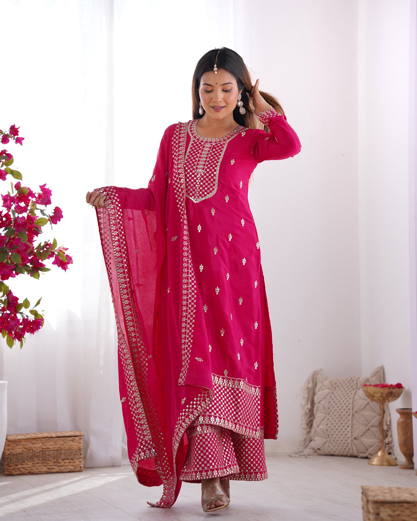 Elegant Embroidered Chinon Silk Kurta Set – A Touch of Royalty