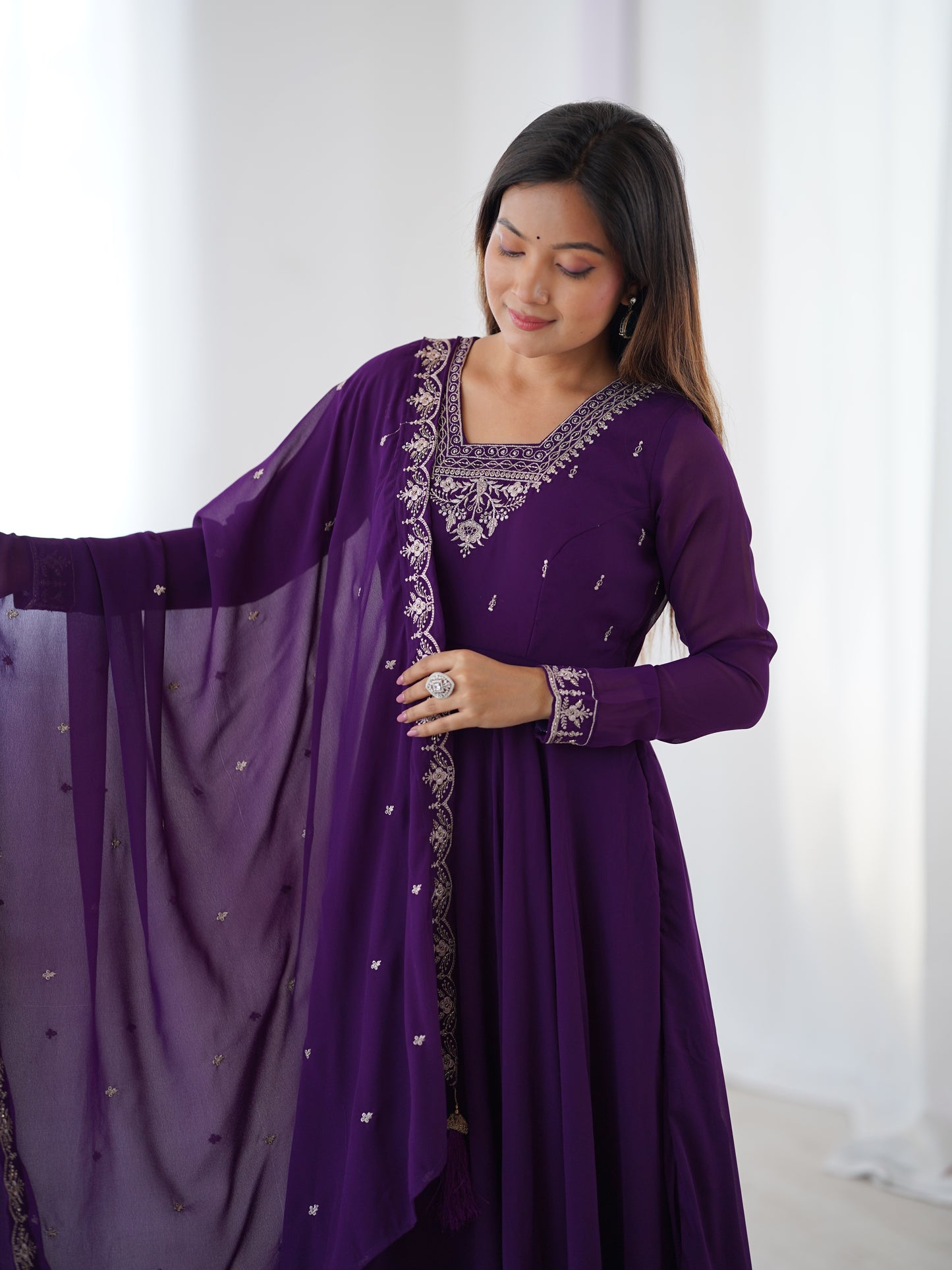 Premium Embroidered Faux Georgette Anarkali Set – Fully Stitched & Elegant