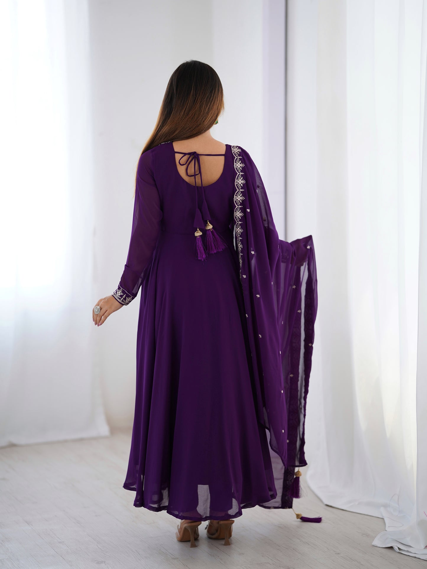 Premium Embroidered Faux Georgette Anarkali Set – Fully Stitched & Elegant