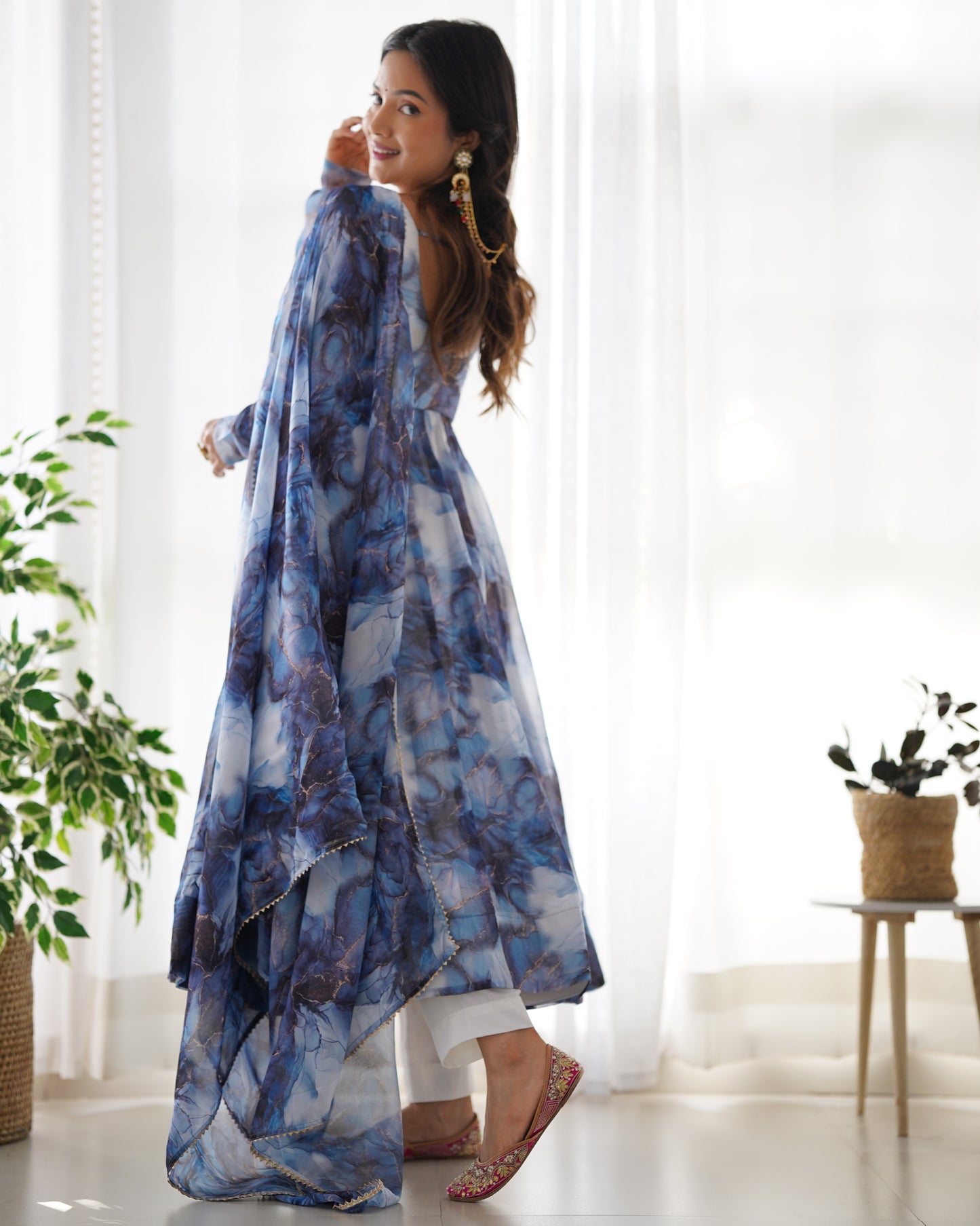 Amazing Soft Organza Silk Marble Print Anarkali Set – Fully Stitched & Ready to Wear