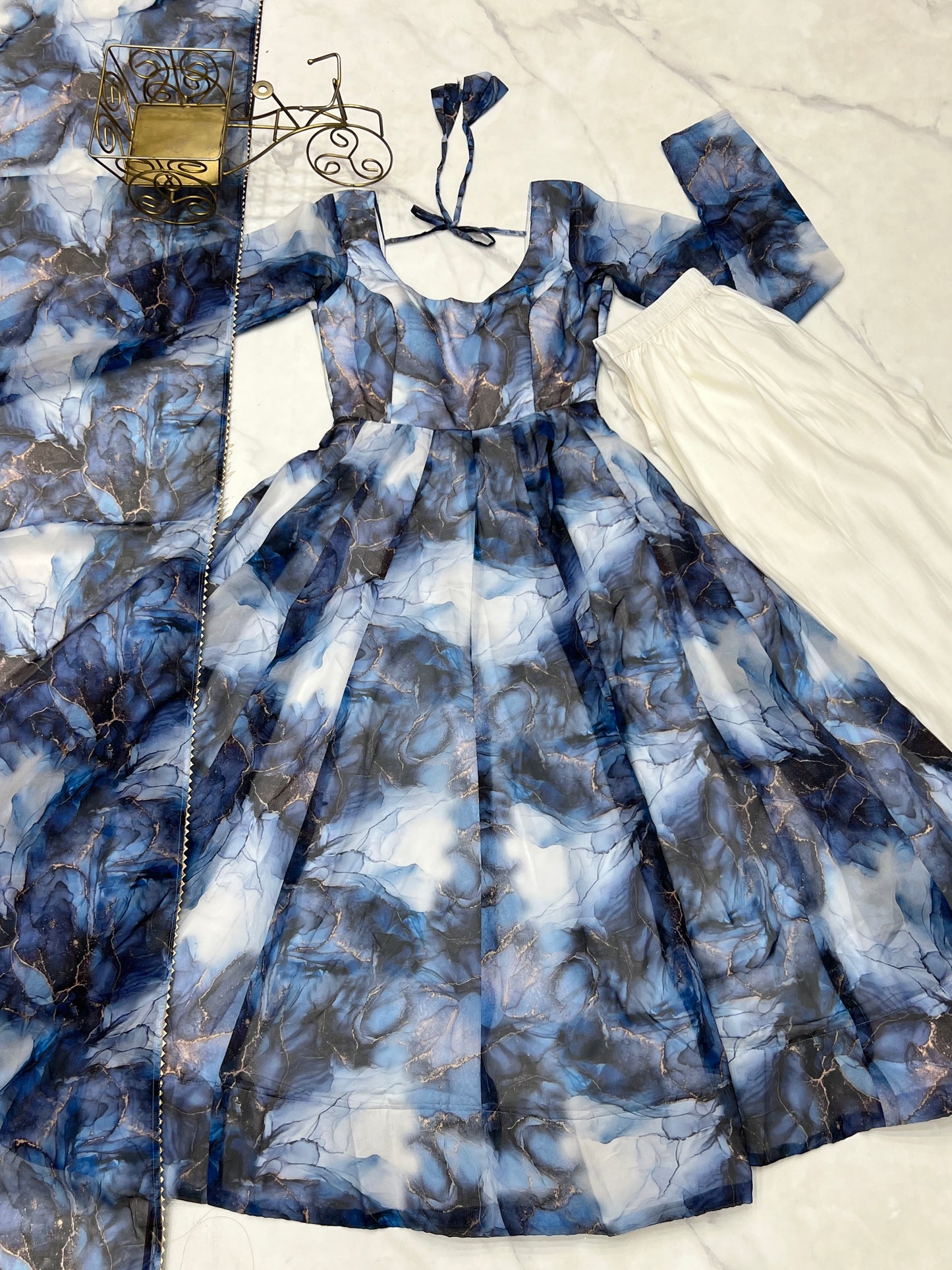 Amazing Soft Organza Silk Marble Print Anarkali Set – Fully Stitched & Ready to Wear