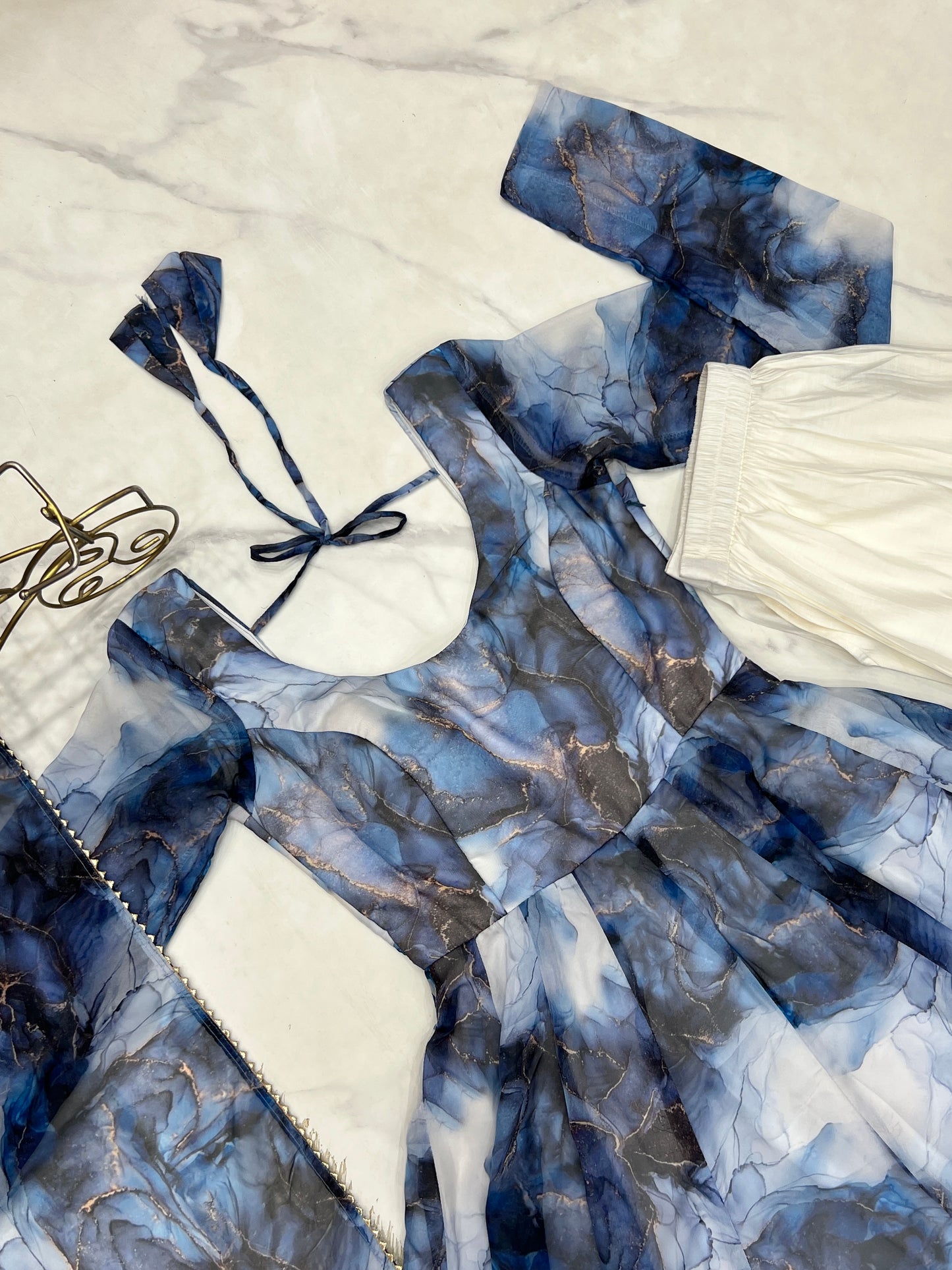 Amazing Soft Organza Silk Marble Print Anarkali Set – Fully Stitched & Ready to Wear