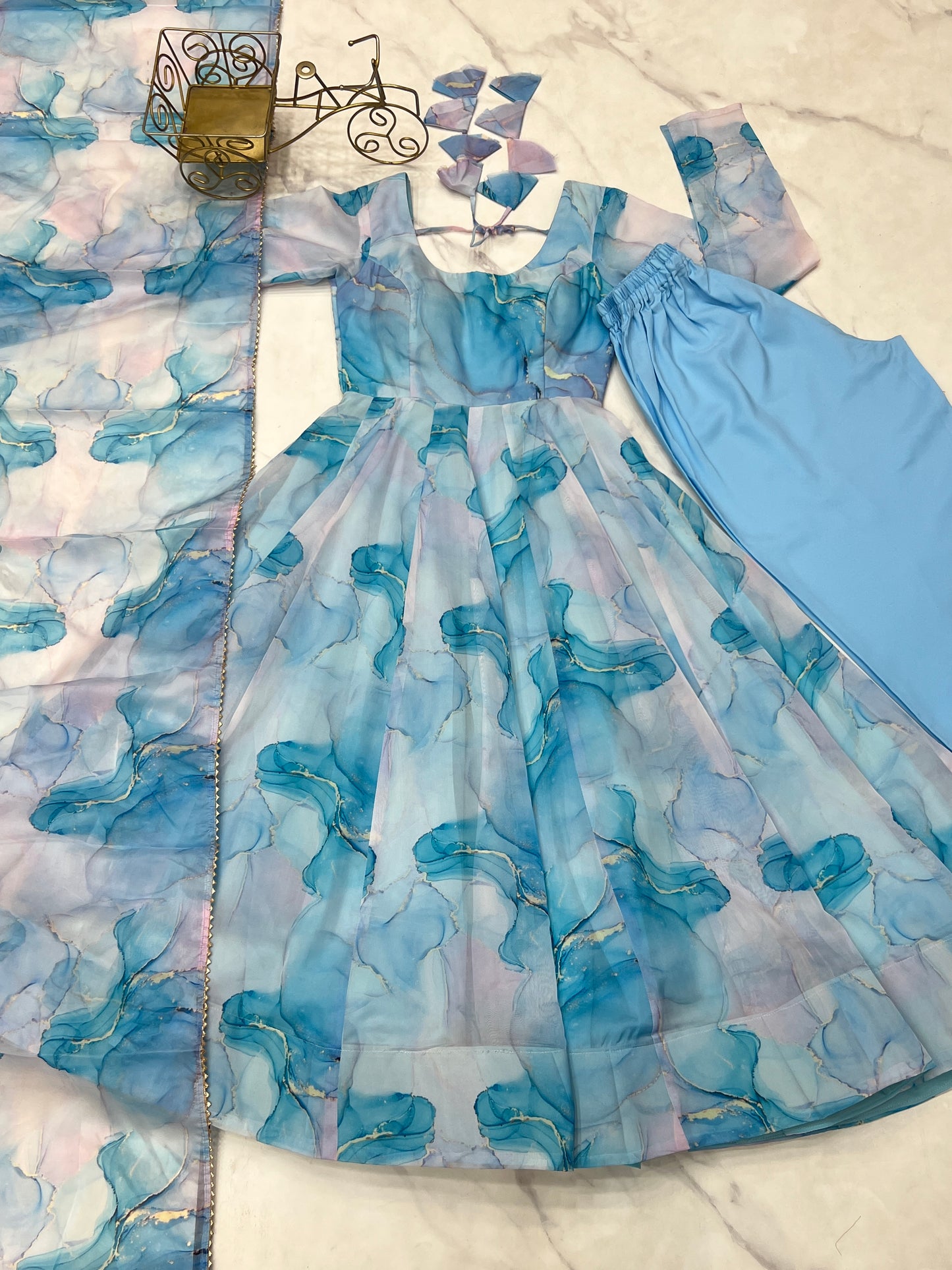 Amazing Soft Organza Silk Marble Print Anarkali Set – Fully Stitched & Ready to Wear