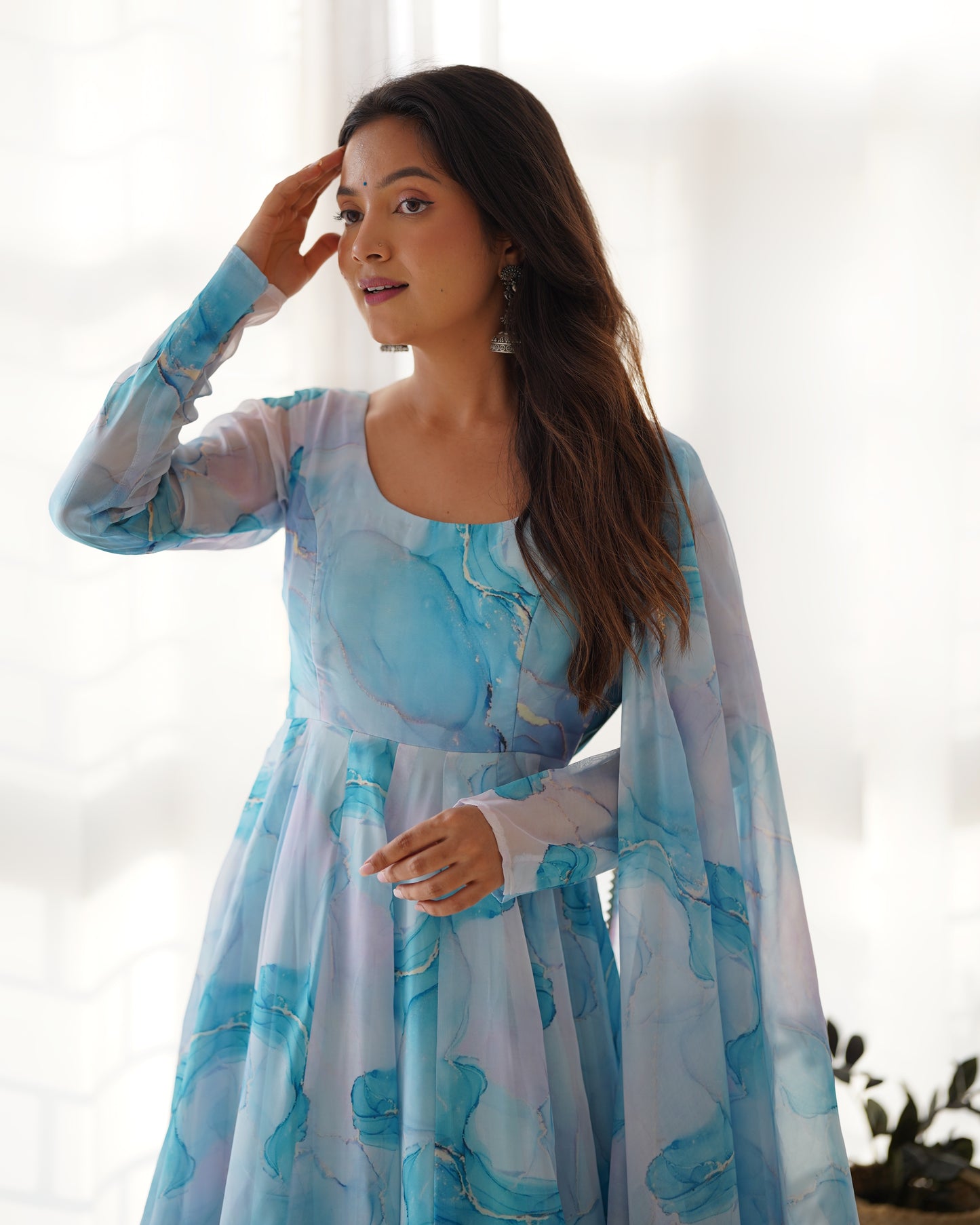 Amazing Soft Organza Silk Marble Print Anarkali Set – Fully Stitched & Ready to Wear