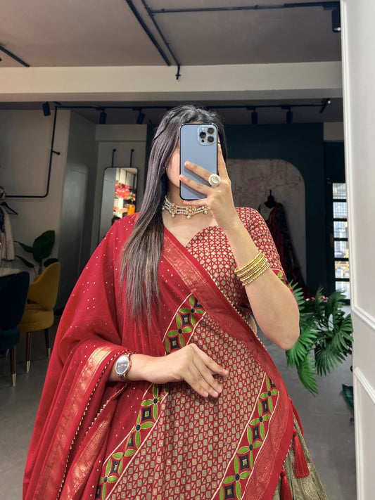 Ravishing Mehendi Green Tussar Silk Floral Printed Lehenga Choli - Ethnicwish