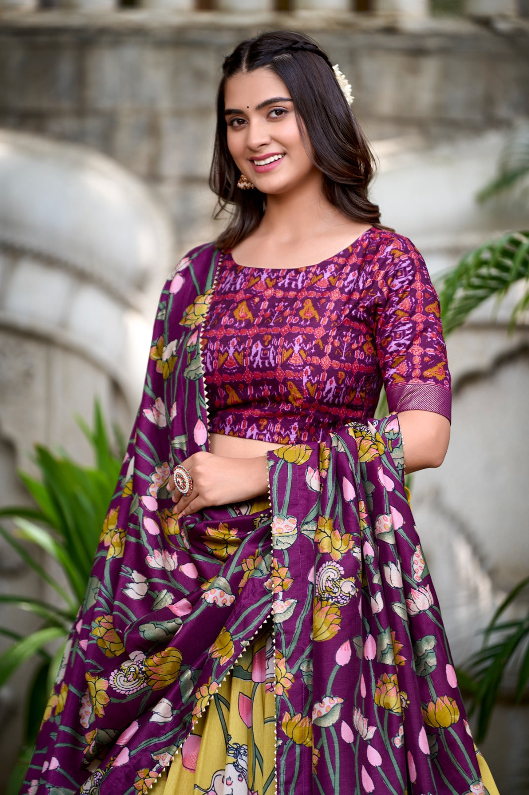 Amazing Tussar Silk Patola Printed Lehenga Choli Set - Ethnicwish