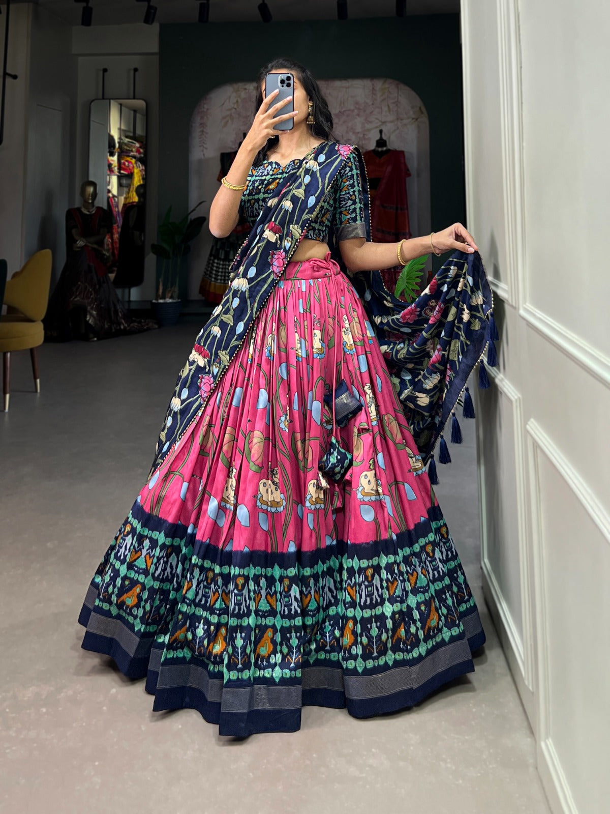 Amazing Tussar Silk Patola Printed Lehenga Choli Set - Ethnicwish
