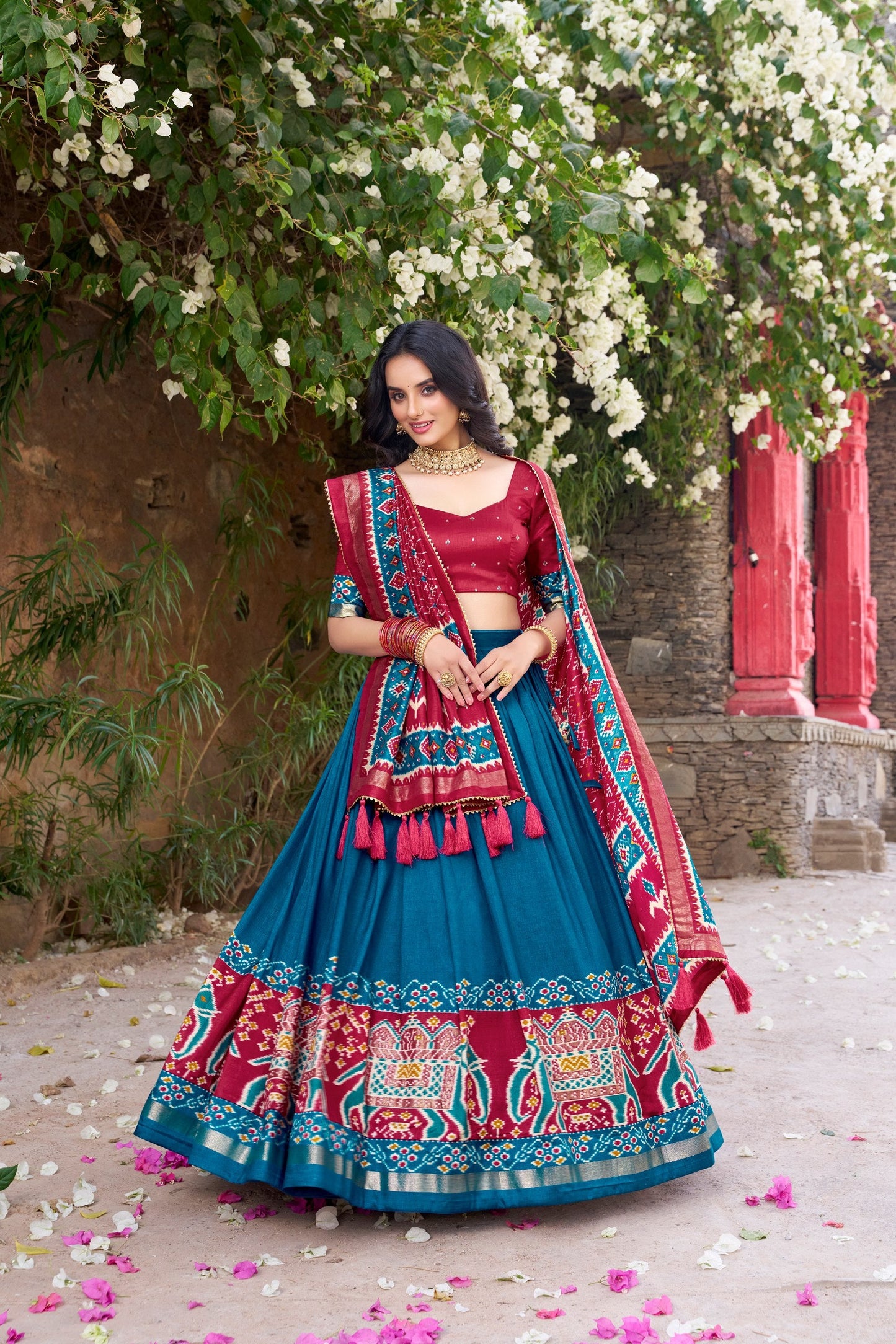Enchanting Tussar Silk Patola Printed Lehenga Choli Set
