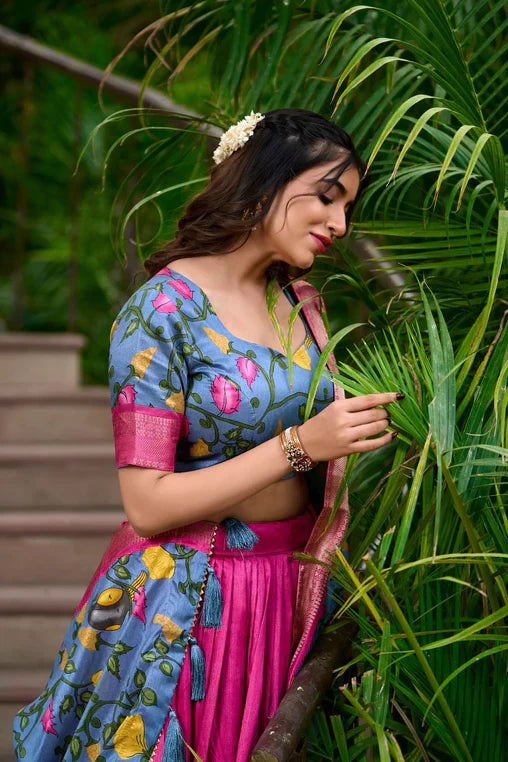 Fascinating Dola Silk Kalamkari Printed Lehenga Choli Set - Ethnicwish