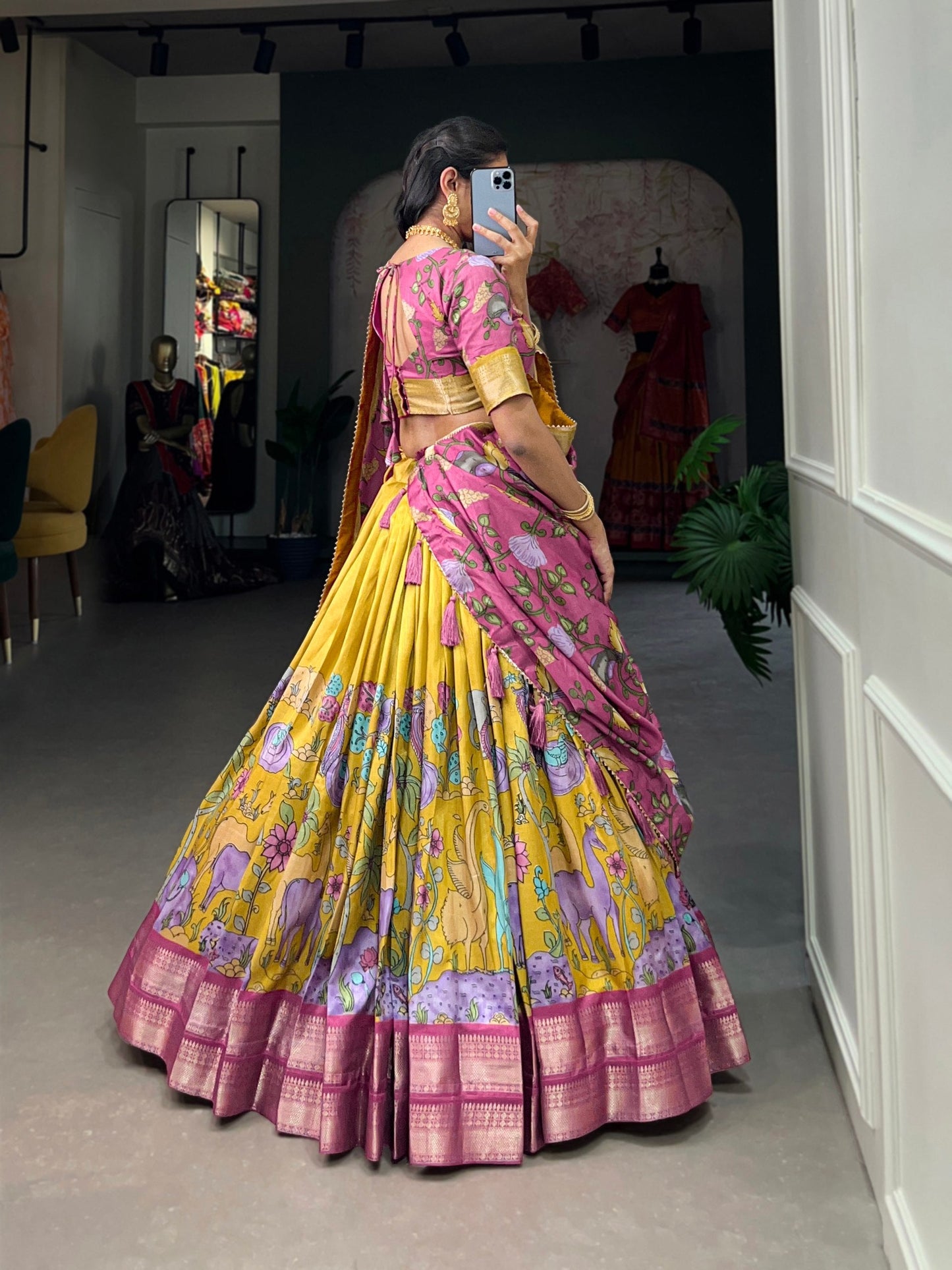 Fascinating Dola Silk Kalamkari Printed Lehenga Choli Set - Ethnicwish