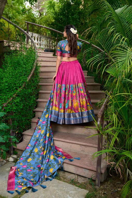 Fascinating Dola Silk Kalamkari Printed Lehenga Choli Set - Ethnicwish