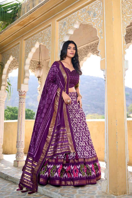 Gorgeous Purple Tussar Silk Printed Foil Worked Lehenga Choli - Ethnicwish