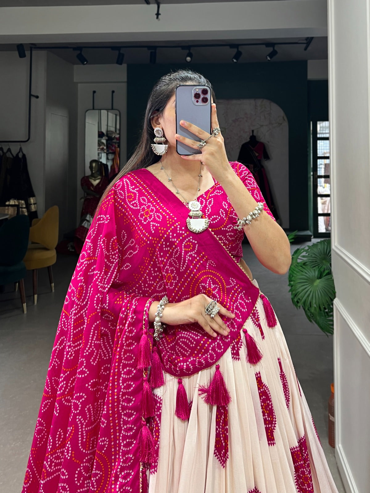 Adorable Tussar Silk Bandhej Printed Lehenga Choli Set - Ethnicwish
