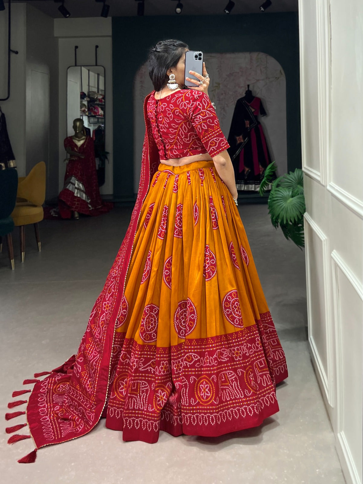 Adorable Tussar Silk Bandhej Printed Lehenga Choli Set - Ethnicwish