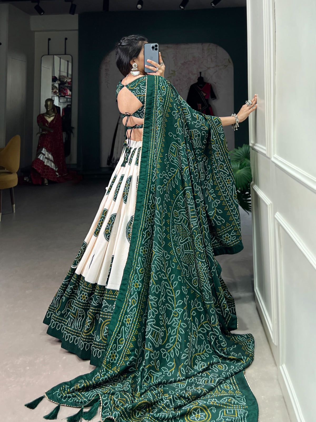 Adorable Tussar Silk Bandhej Printed Lehenga Choli Set - Ethnicwish