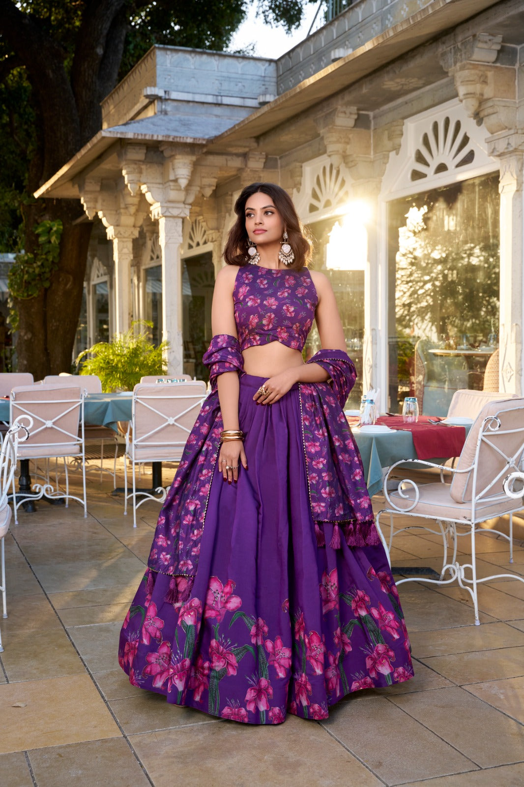 Stunning Tussar Silk Floral Printed Foil Worked Lehenga Choli - Ethnicwish