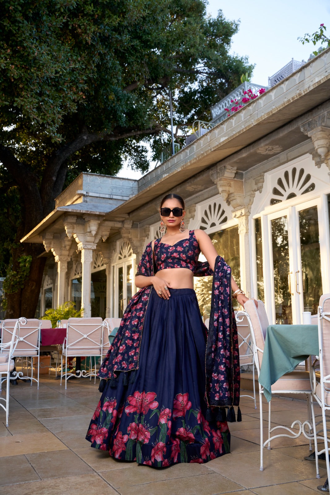 Stunning Tussar Silk Floral Printed Foil Worked Lehenga Choli - Ethnicwish