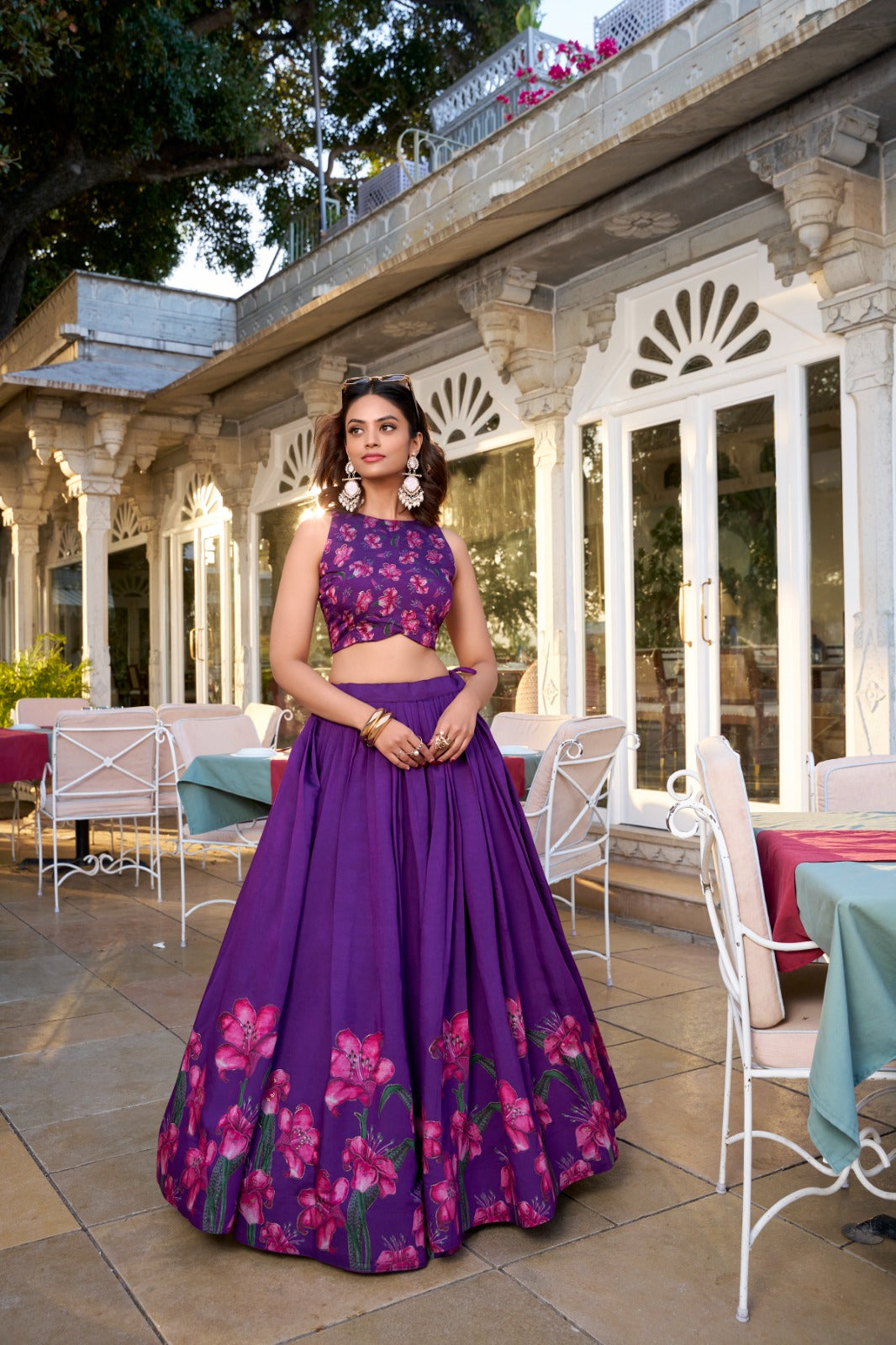 Stunning Tussar Silk Floral Printed Foil Worked Lehenga Choli - Ethnicwish