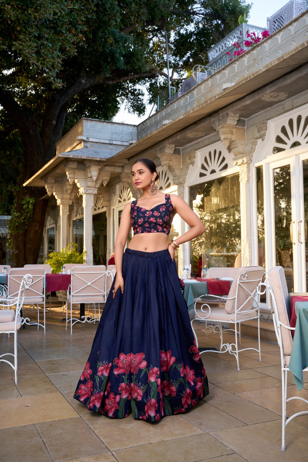 Stunning Tussar Silk Floral Printed Foil Worked Lehenga Choli - Ethnicwish