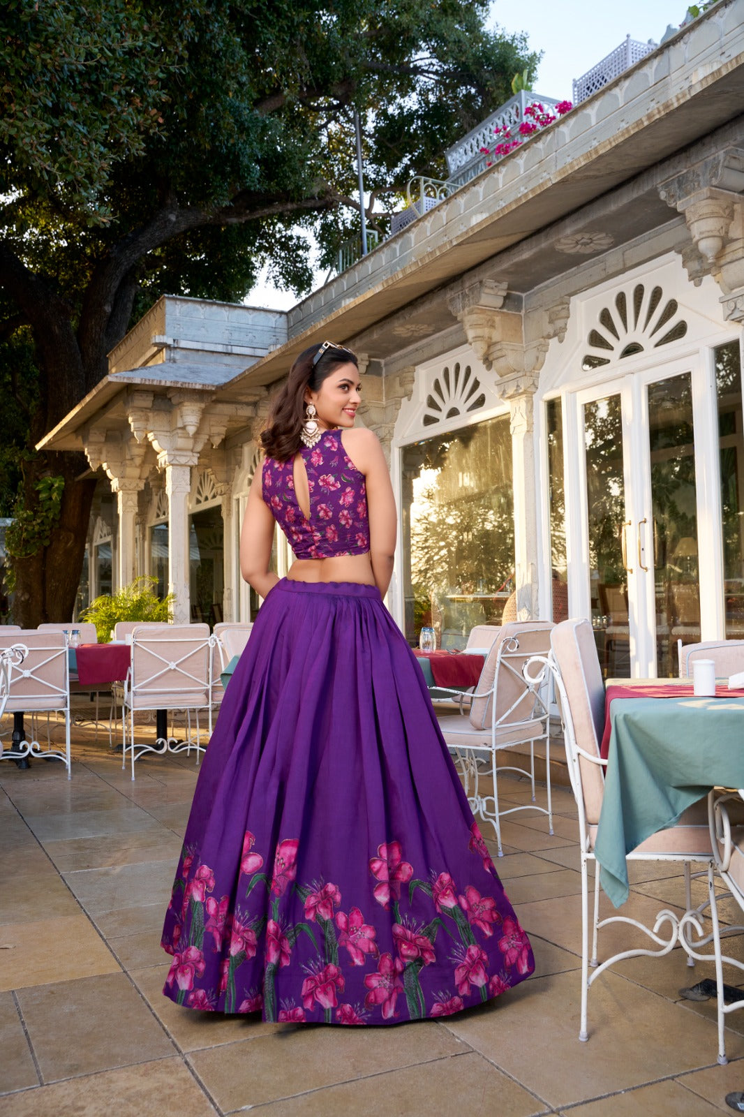 Stunning Tussar Silk Floral Printed Foil Worked Lehenga Choli - Ethnicwish