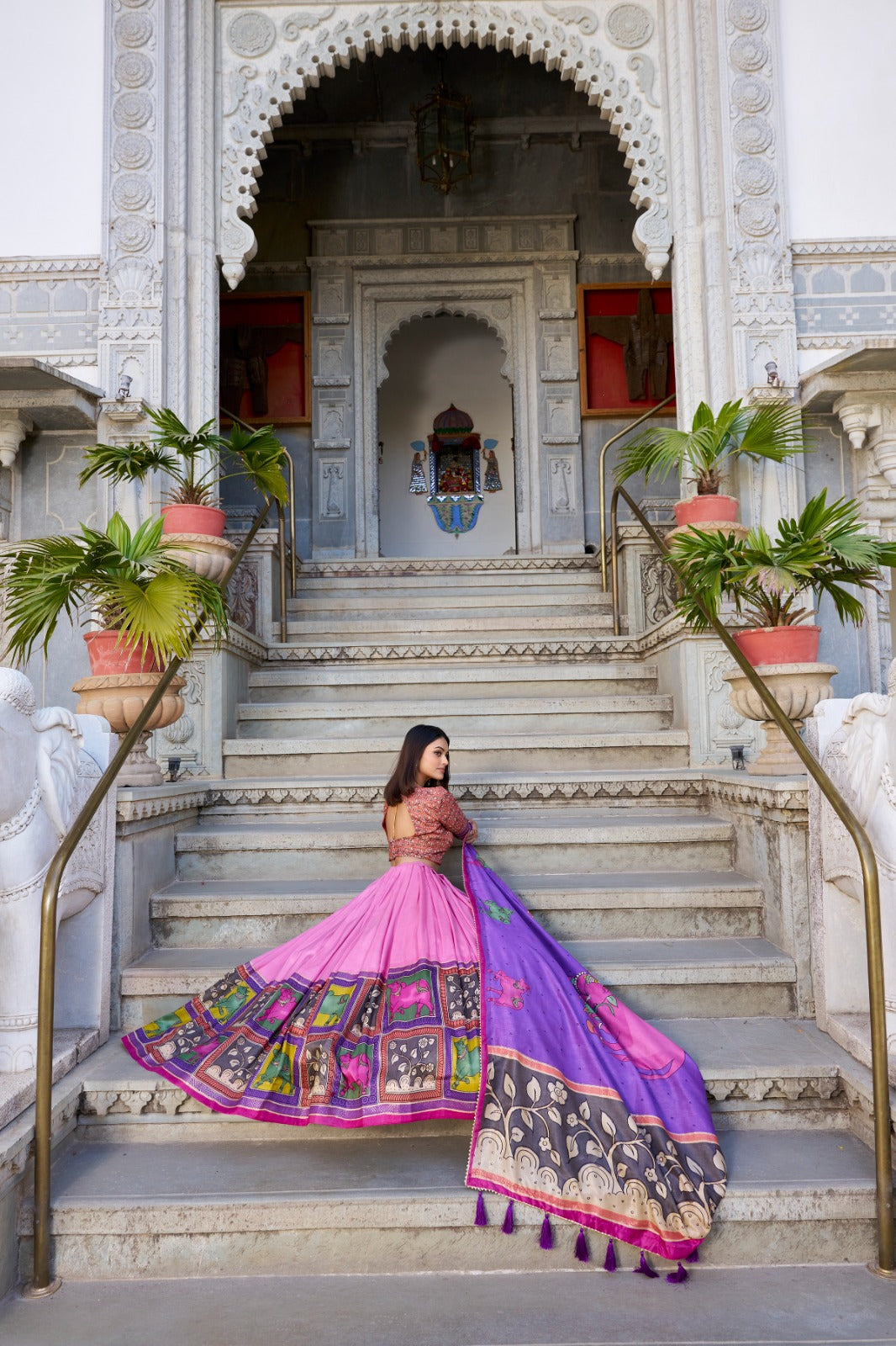Fabulous Tussar Silk Kalamkari Printed Foil Worked Lehenga Choli - Ethnicwish