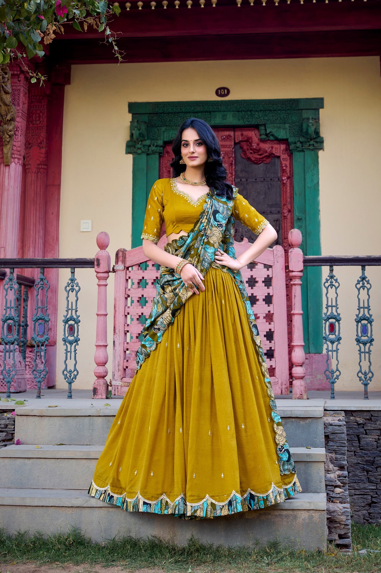 Amazing Vichitra Silk Sequins Thead Worked Lehenga Choli