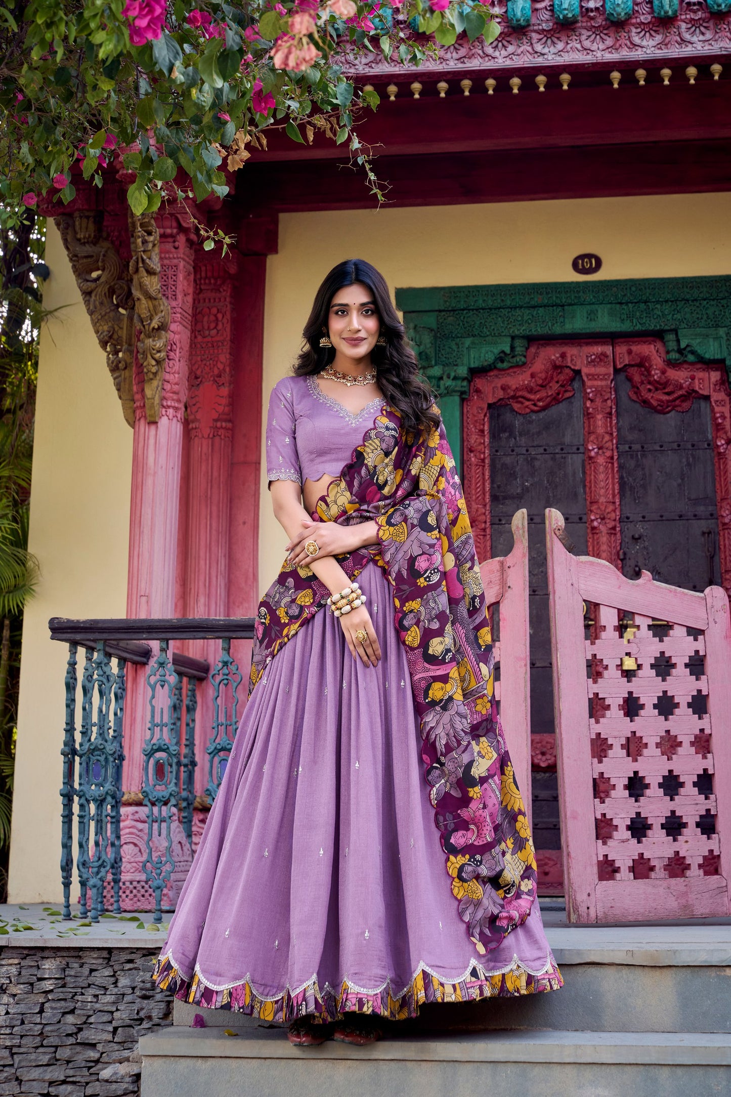 Amazing Vichitra Silk Sequins Thead Worked Lehenga Choli