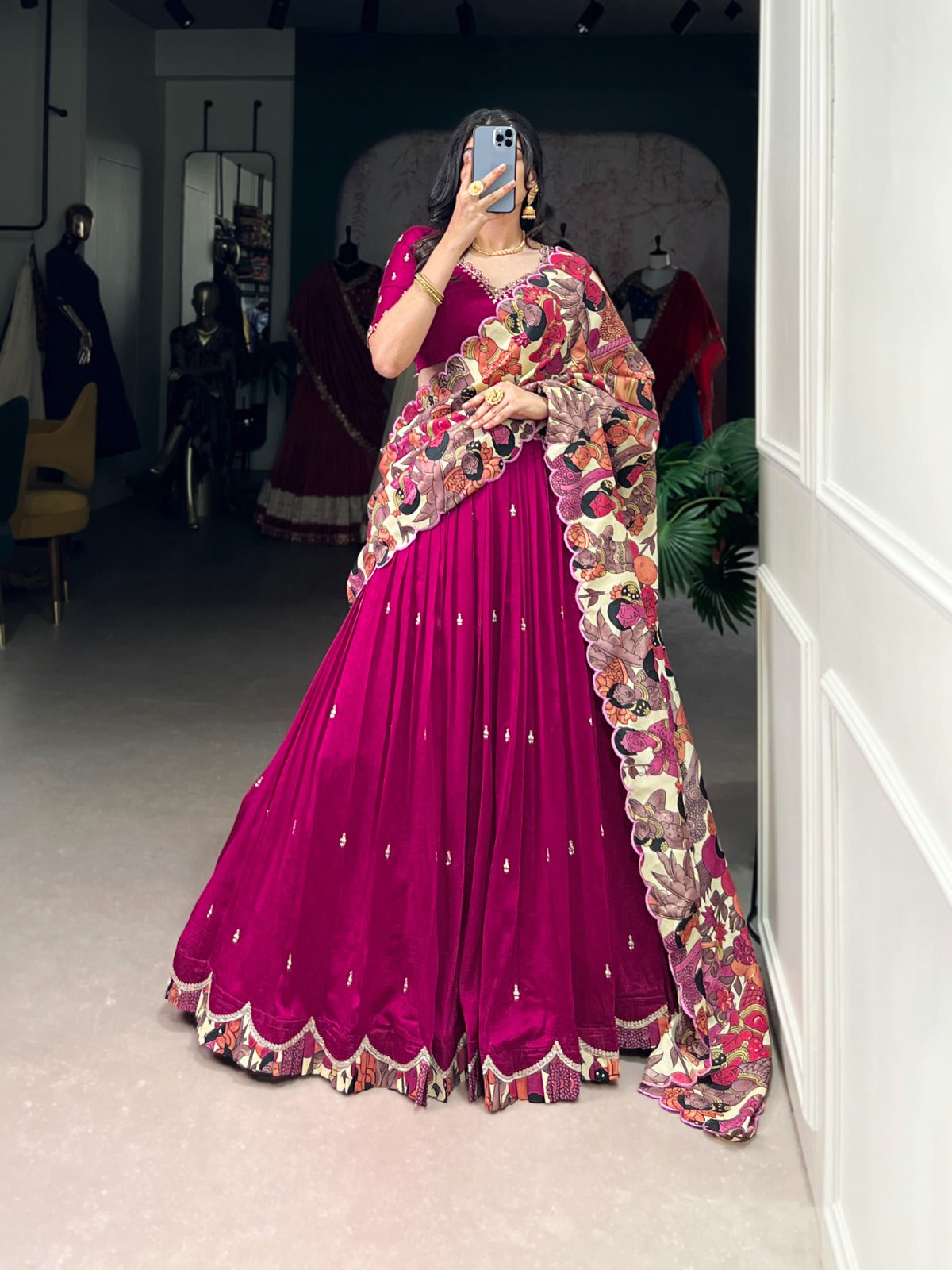 Amazing Vichitra Silk Sequins Thead Worked Lehenga Choli
