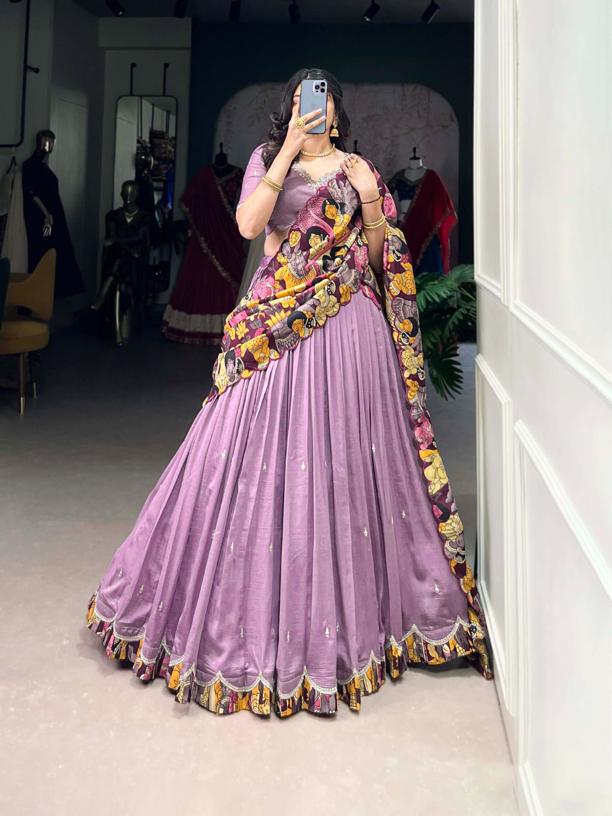 Amazing Vichitra Silk Sequins Thead Worked Lehenga Choli