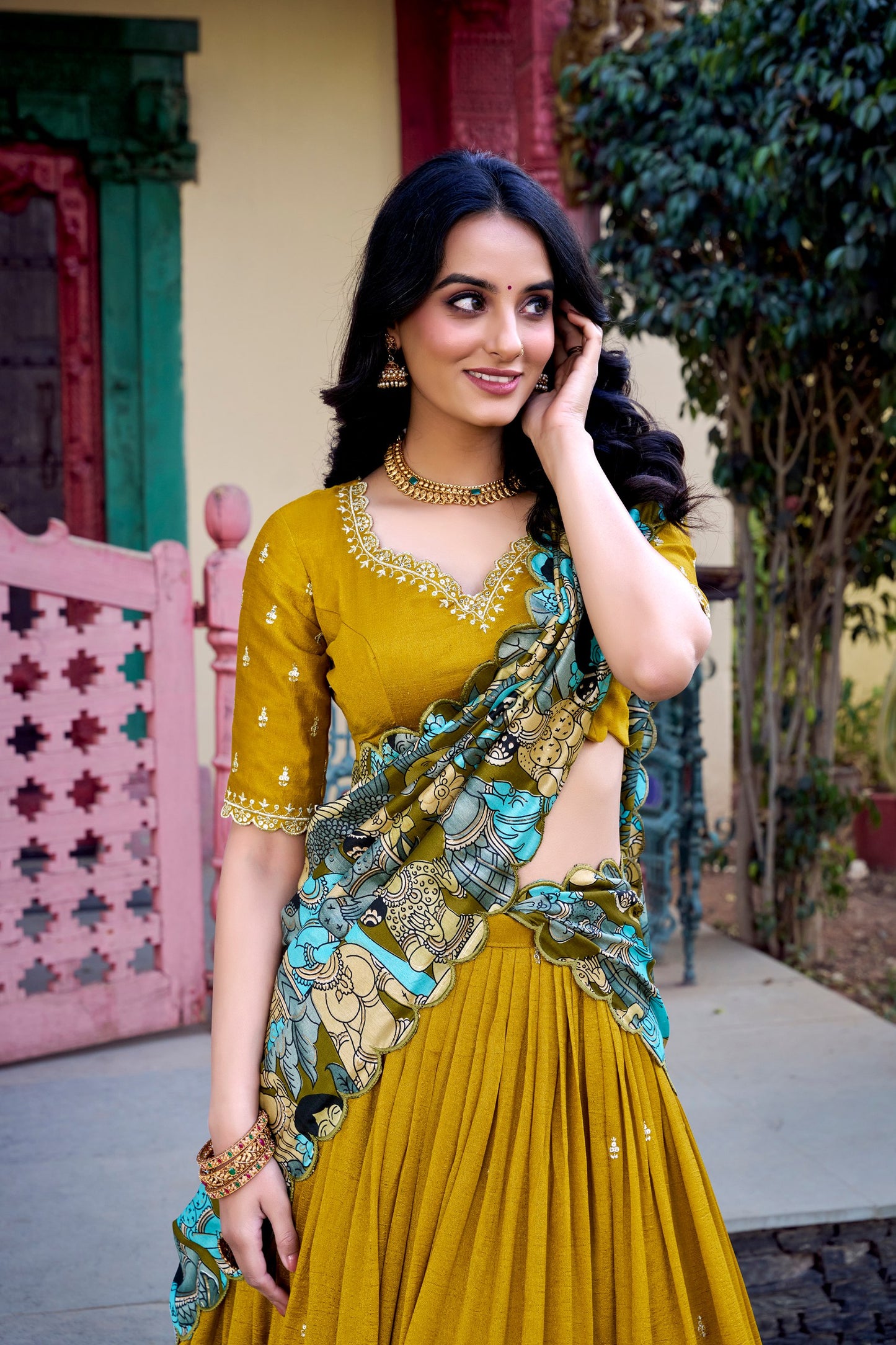 Amazing Vichitra Silk Sequins Thead Worked Lehenga Choli