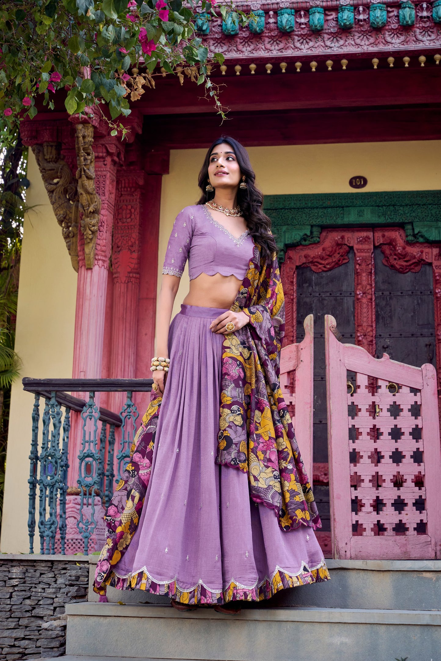 Amazing Vichitra Silk Sequins Thead Worked Lehenga Choli