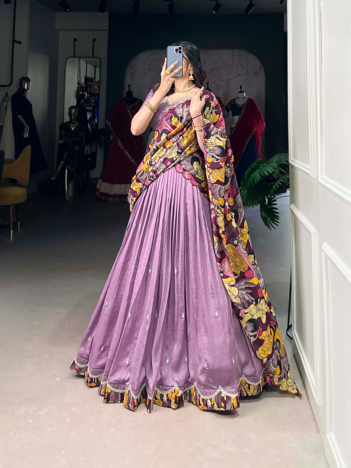 Amazing Vichitra Silk Sequins Thead Worked Lehenga Choli