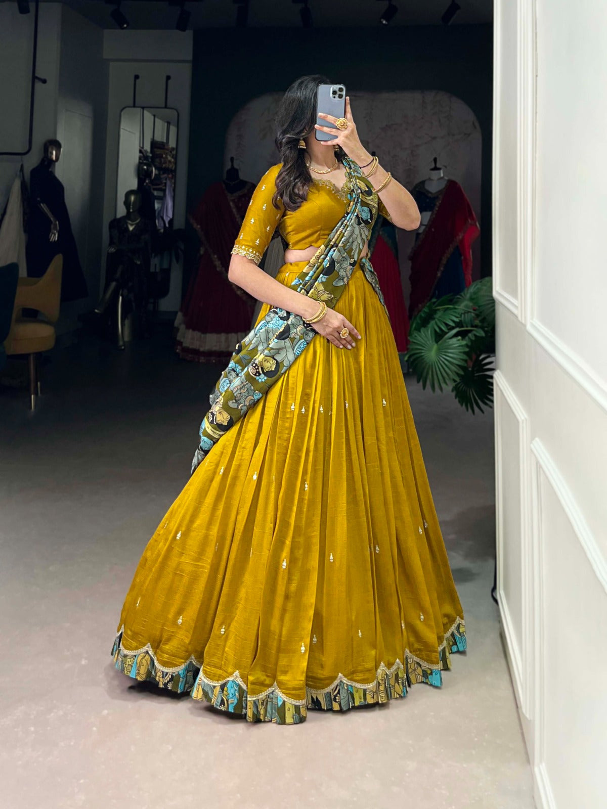 Amazing Vichitra Silk Sequins Thead Worked Lehenga Choli