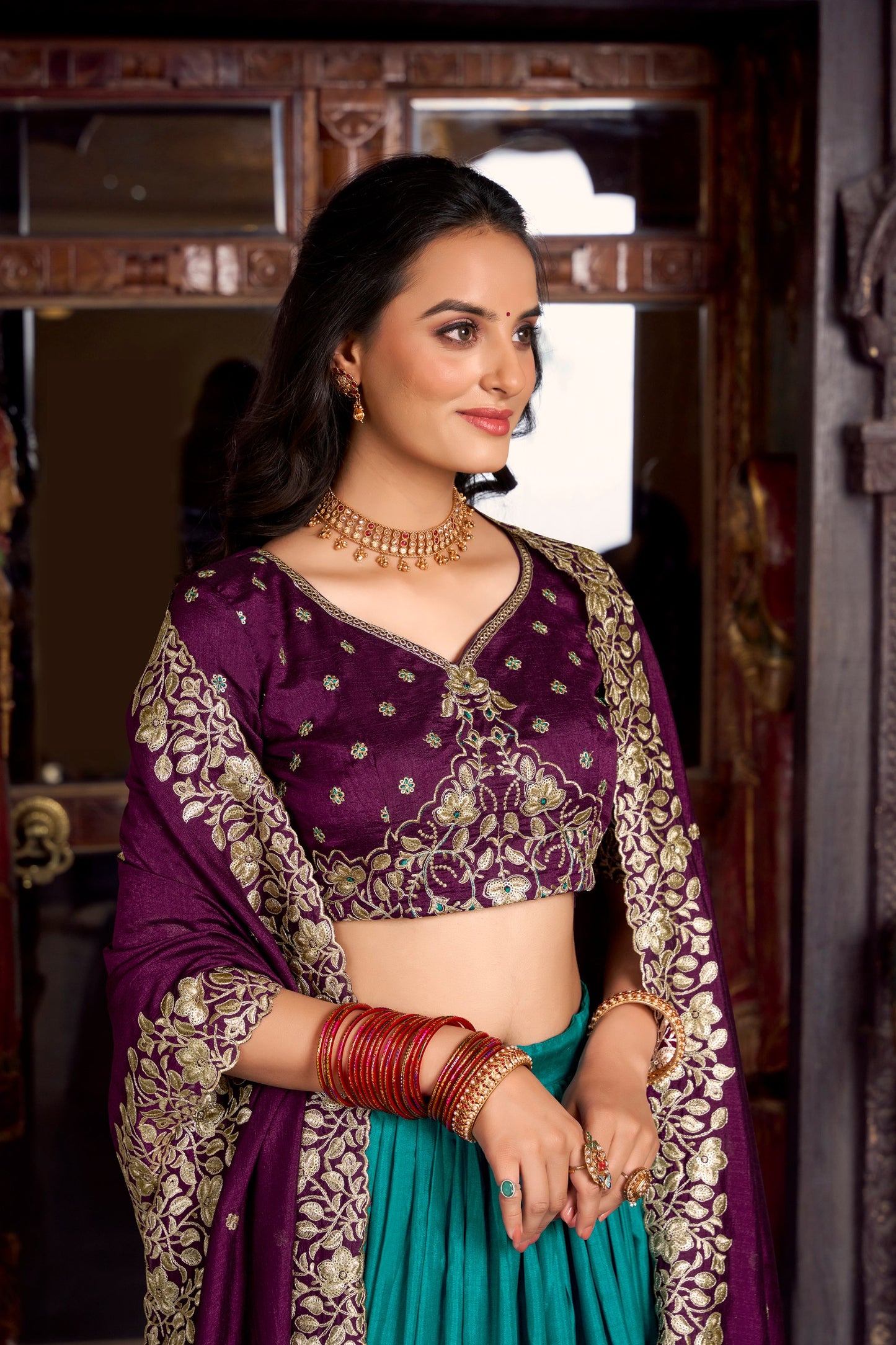 Exquisite Tussar Silk Printed Foil Worked Lehenga Choli Set