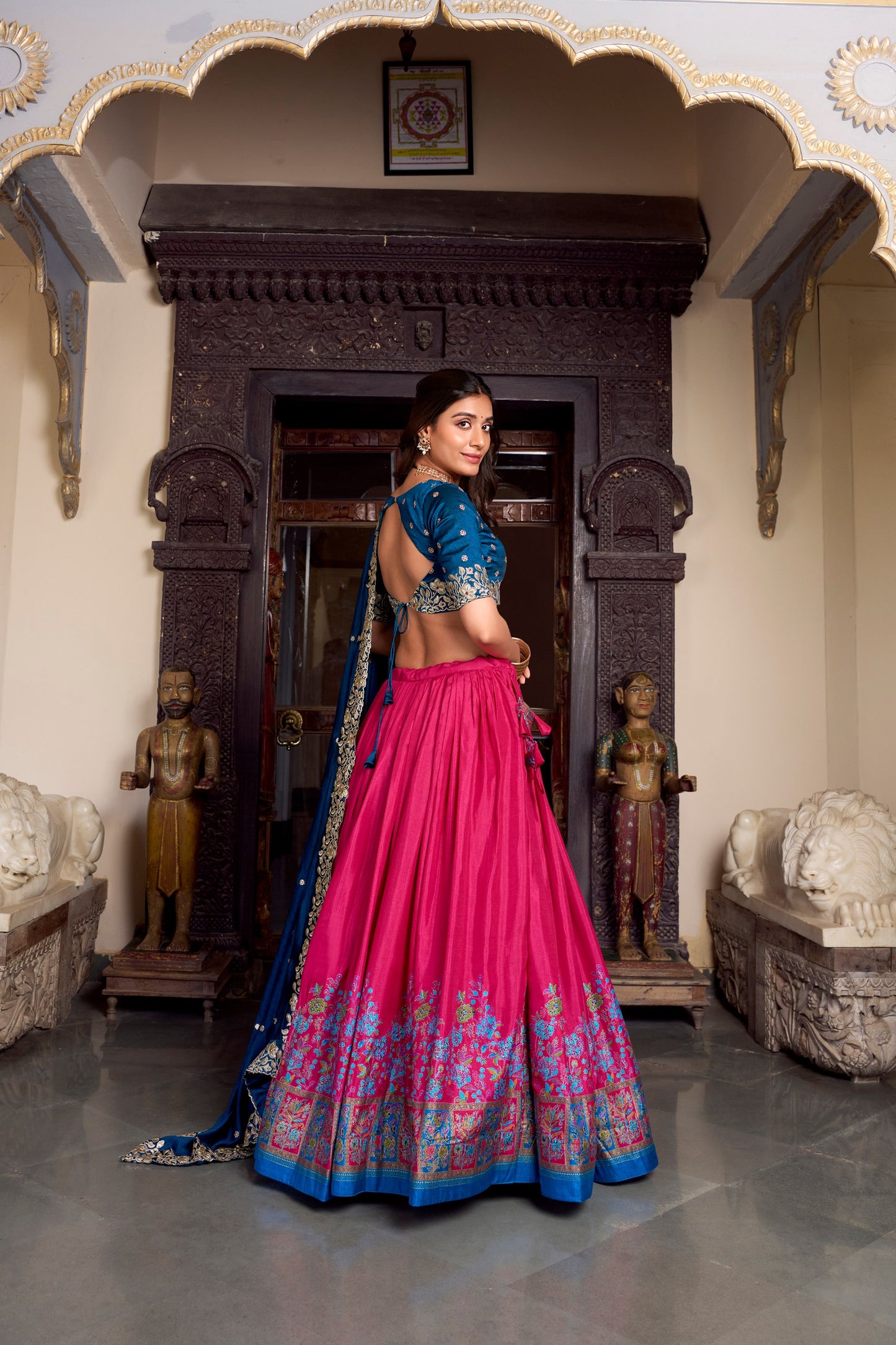 Exquisite Tussar Silk Printed Foil Worked Lehenga Choli Set