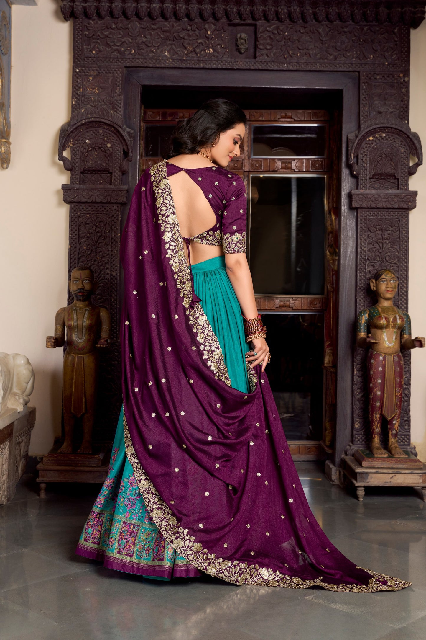 Exquisite Tussar Silk Printed Foil Worked Lehenga Choli Set