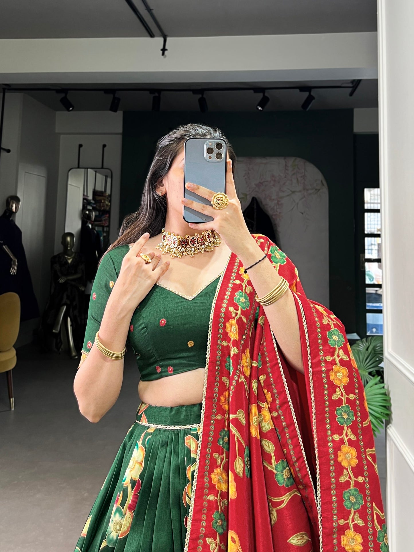 Magnificent Tussar Silk Printed Foil Worked Lehenga Choli