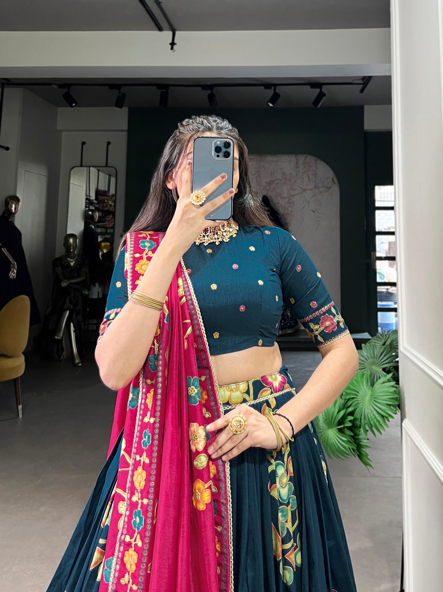 Magnificent Tussar Silk Printed Foil Worked Lehenga Choli