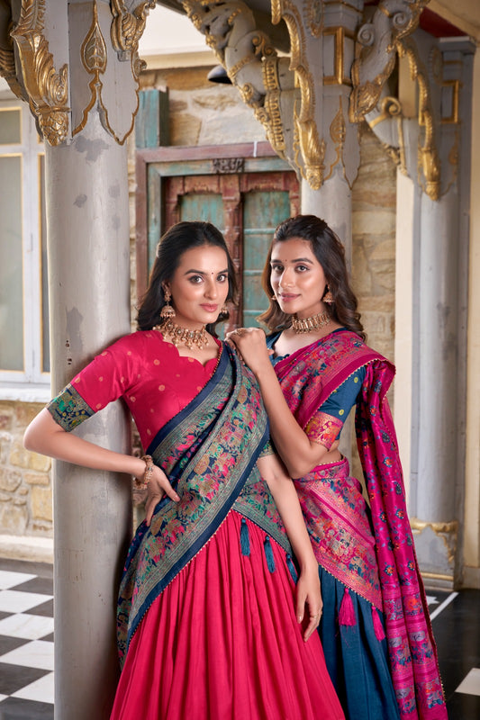 Stunning Tussar Silk Printed Foil Worked Lehenga Choli Set