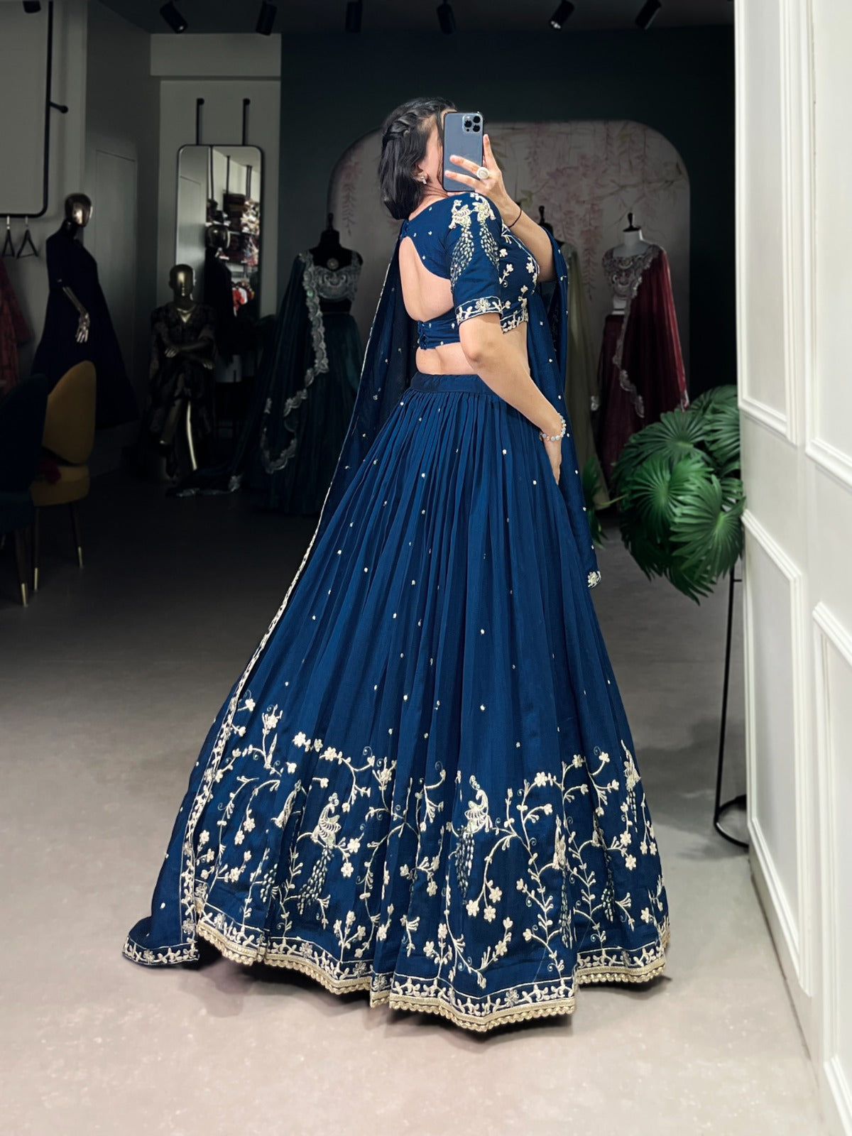 Enchanting Blue Vichitra Silk Sequins Thread Worked Lehenga Choli