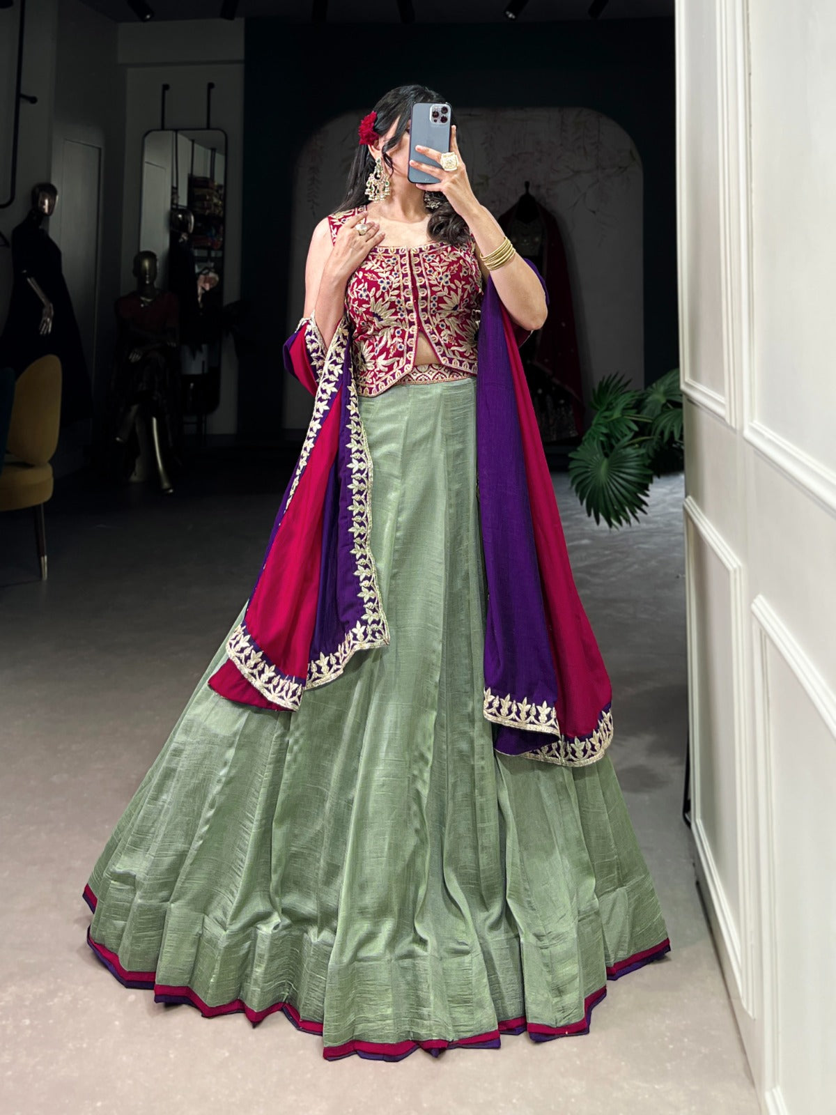 Graceful Vichitra Silk Sequins Thread Worked Lehenga Choli