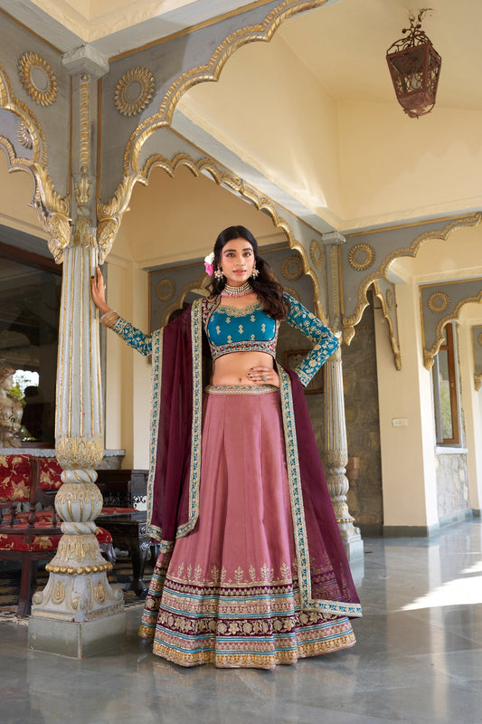 Elegant Moonga Silk Sequins Thread Worked Lehenga Choli
