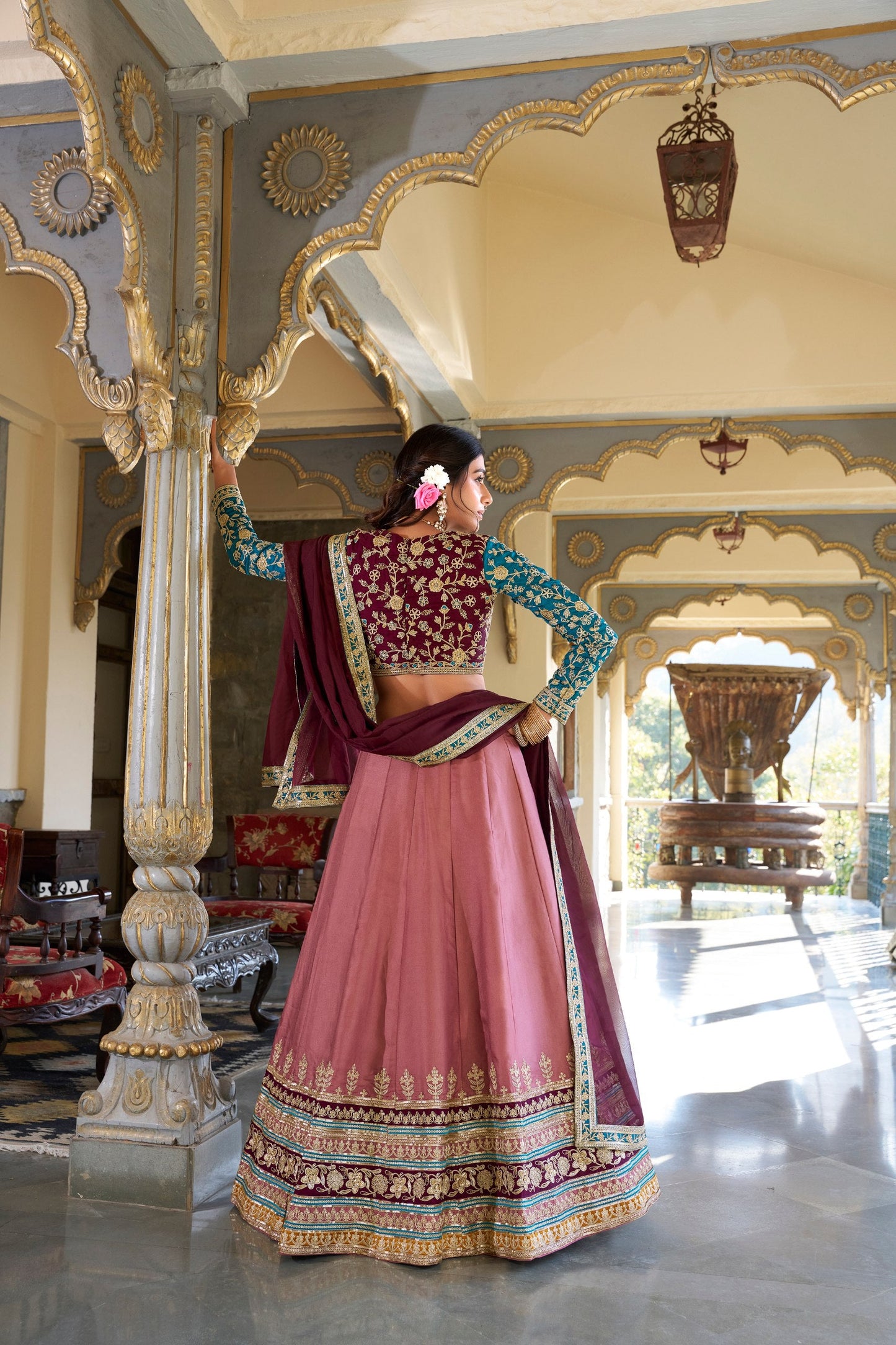 Elegant Moonga Silk Sequins Thread Worked Lehenga Choli