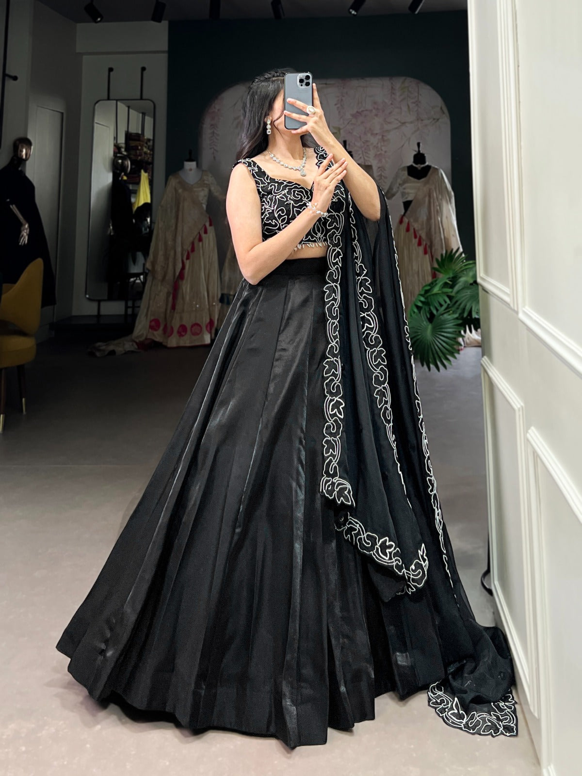 Spellbinding Satin Pearl Cording Sequins Worked Lehenga Set - Ethnicwish
