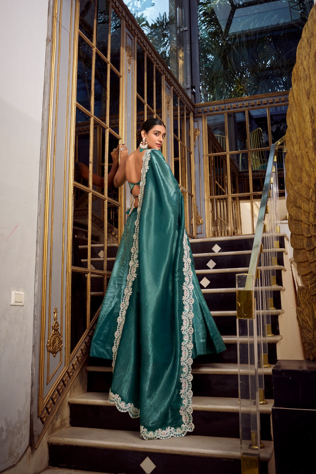 Magnificent Gold Crush Sequins Thread Diamond Worked Lehenga Choli