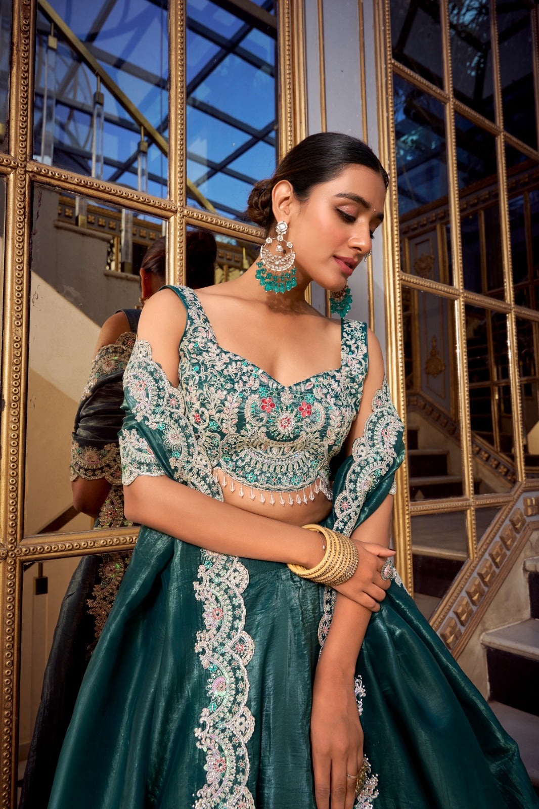 Magnificent Gold Crush Sequins Thread Diamond Worked Lehenga Choli