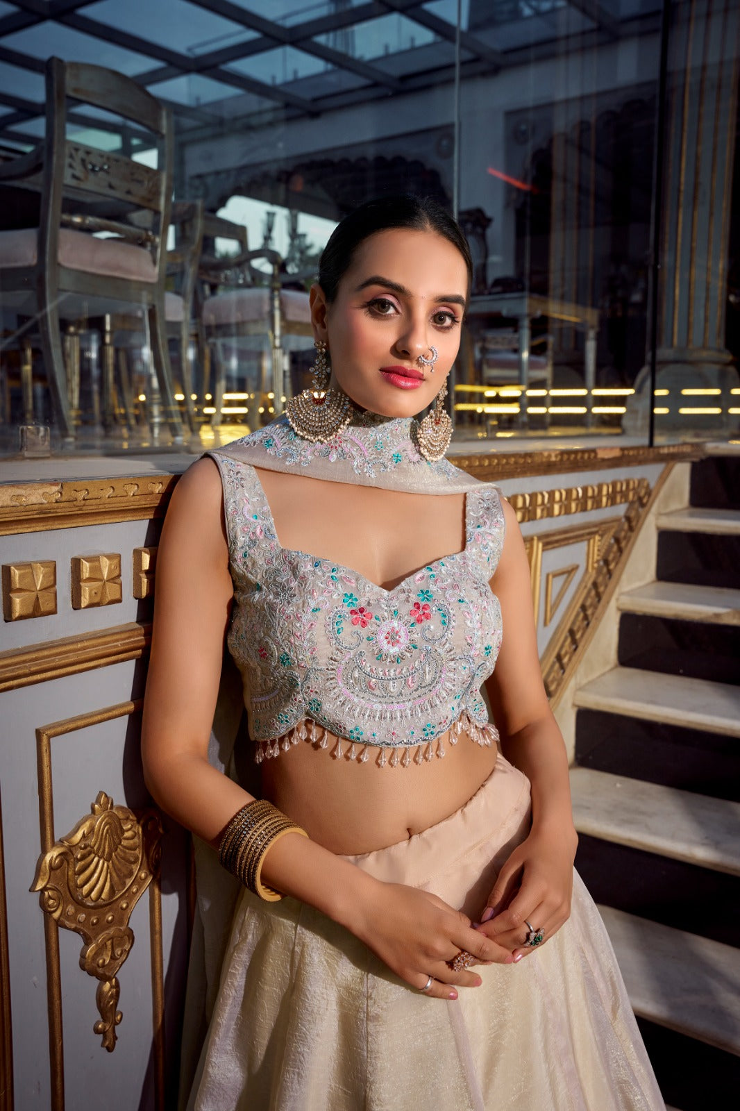 Magnificent Gold Crush Sequins Thread Diamond Worked Lehenga Choli